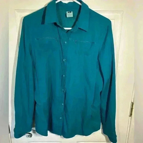 REI Sahara Long Sleeve Shirt. Teal, Size Large. Tons of pockets, vented back. - Picture 1 of 16